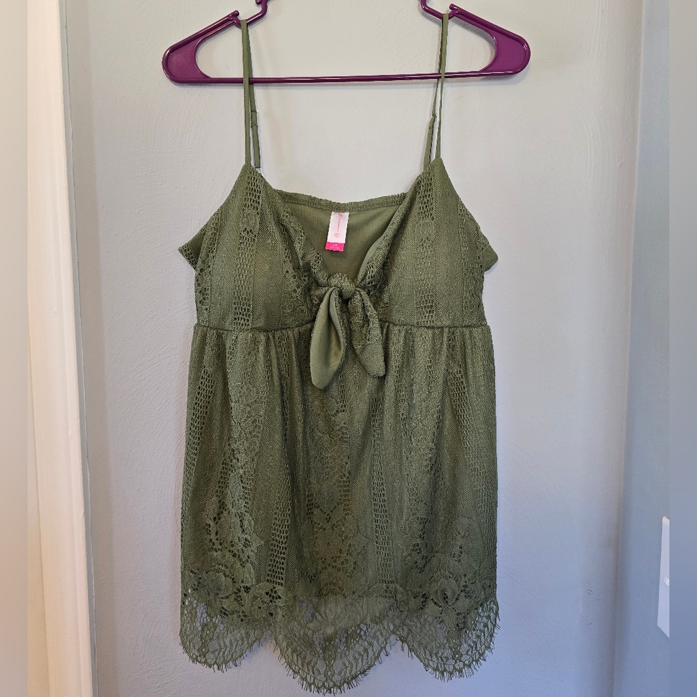 Green Lace Tank with Bow Detail